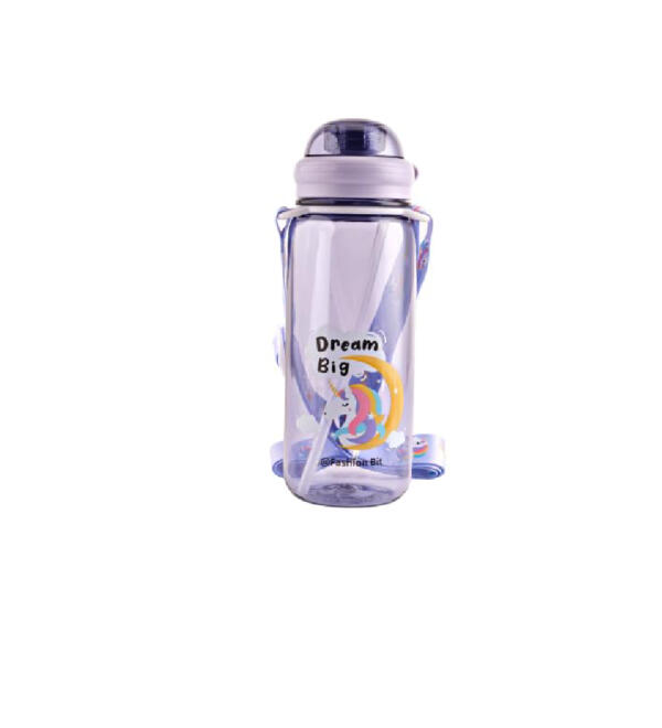 Cartoon Animal Design Sipper Bottle with Straw and Adjustable Strap - Image 2